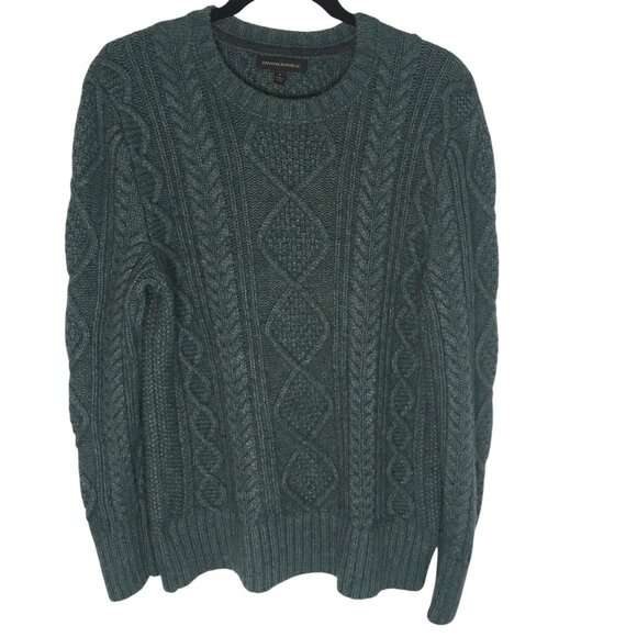 Banana Republic Sweater Womens Large Green Cable Knit Crewneck Merino Wool - Picture 1 of 14